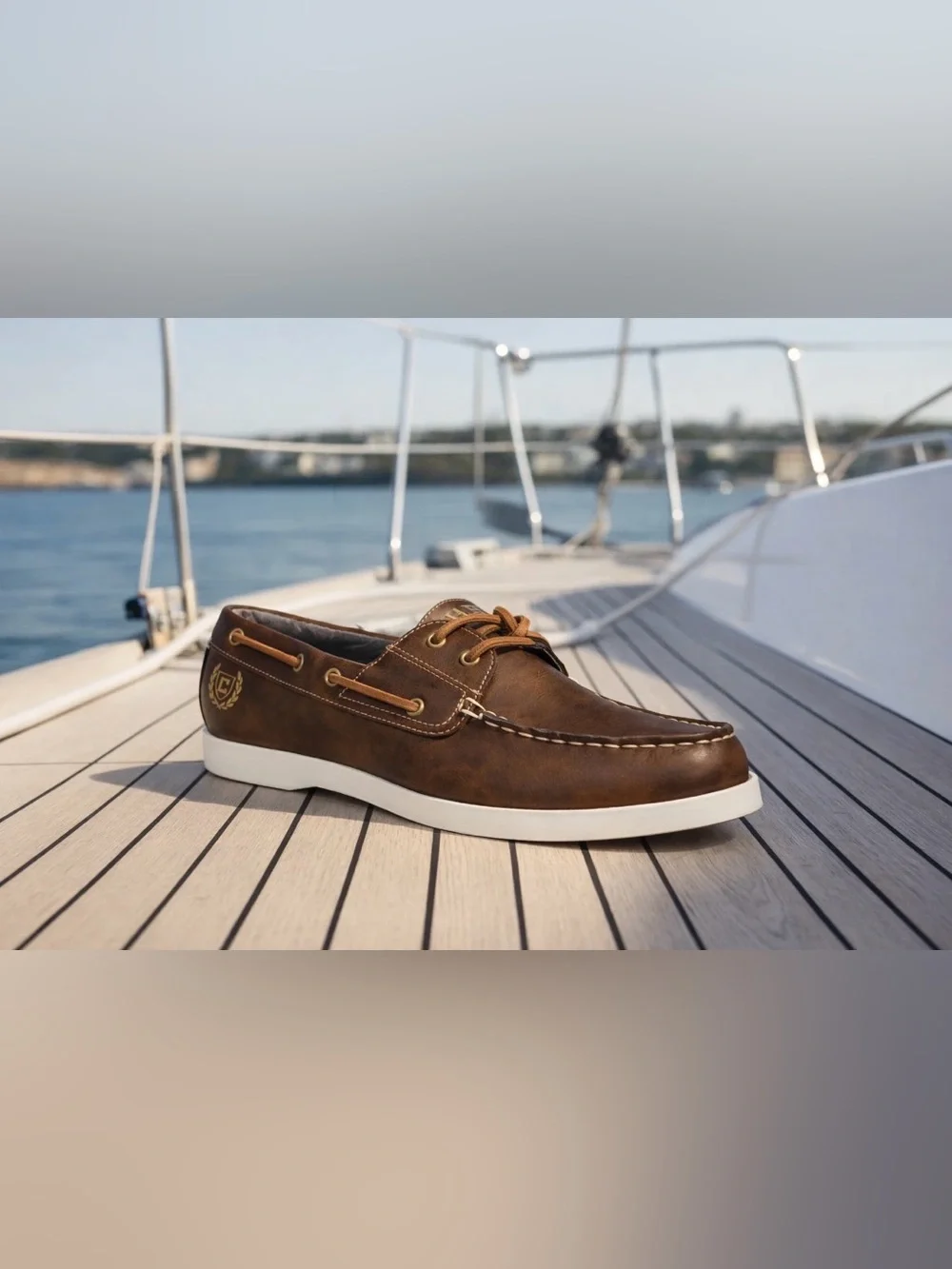 Chaps Brown Leather Moc Toe Boat Shoe